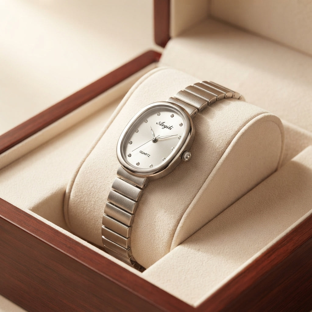 Women’s Silver Oval Watch – White Dial