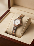 Dior Ladies Hexagonal Watch – Ivory White Dial, Two-Tone Silver & Rose Gold Bracelet