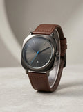 TOMI Men's Grey Dial Watch – Brown Leather Strap - With Box