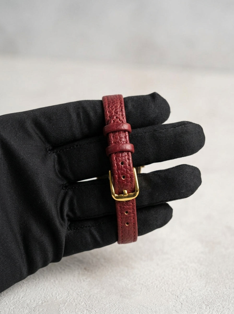 Fizzer Ladies Rectangular Watch – Burgundy Red Dial, Gold-Tone Case & Matching Strap