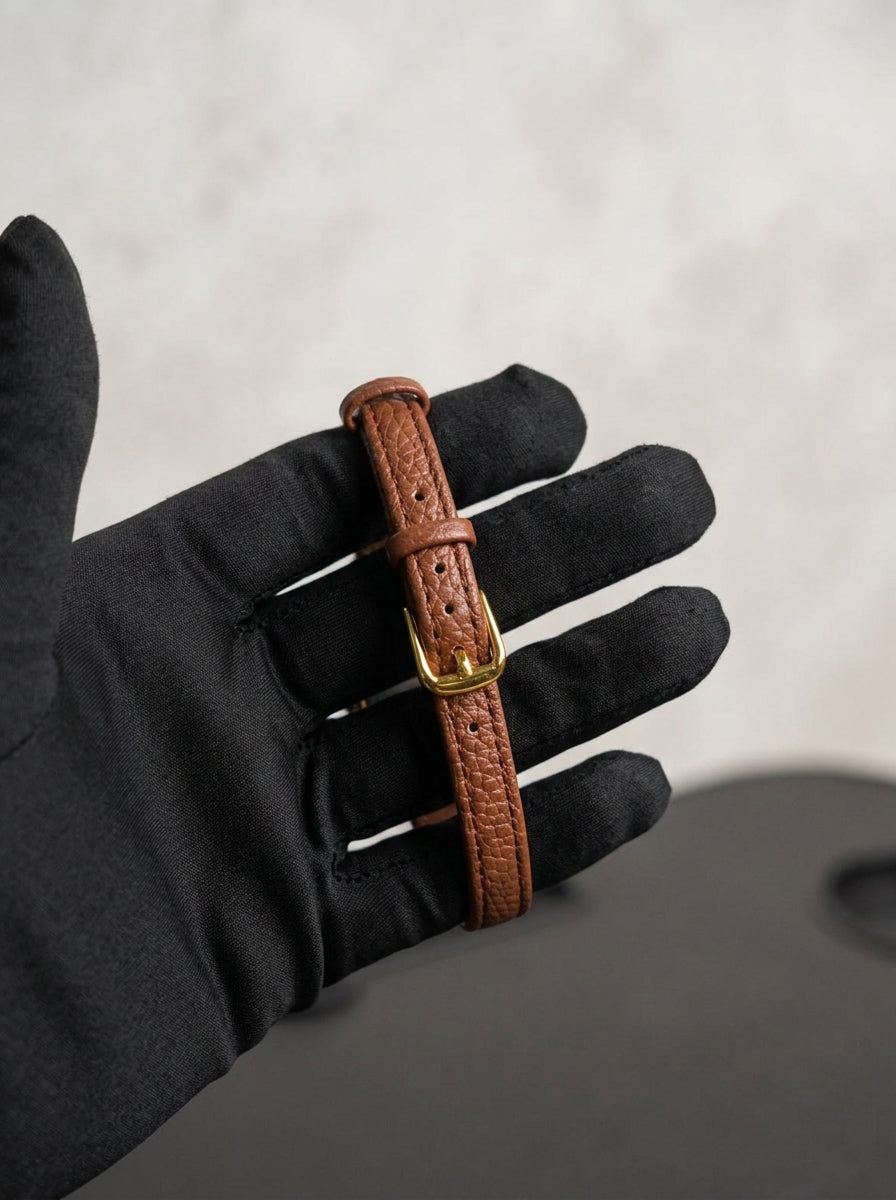 Fizzer Ladies Vintage Rectangular Watch – Brown Dial, Gold-Tone Case & Brown Leather-Style Strap