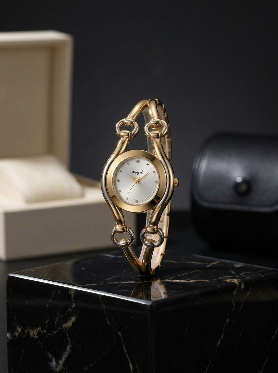 Gold-Tone Chain Link Style White Dial Ladies Watch
