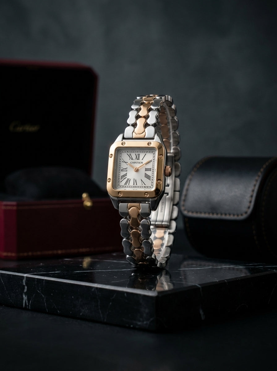 Panthère Style Two-Tone Square Dial Ladies Luxury Watch