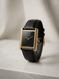 Tank Style – Black Dial Gold-Tone Leather Watch