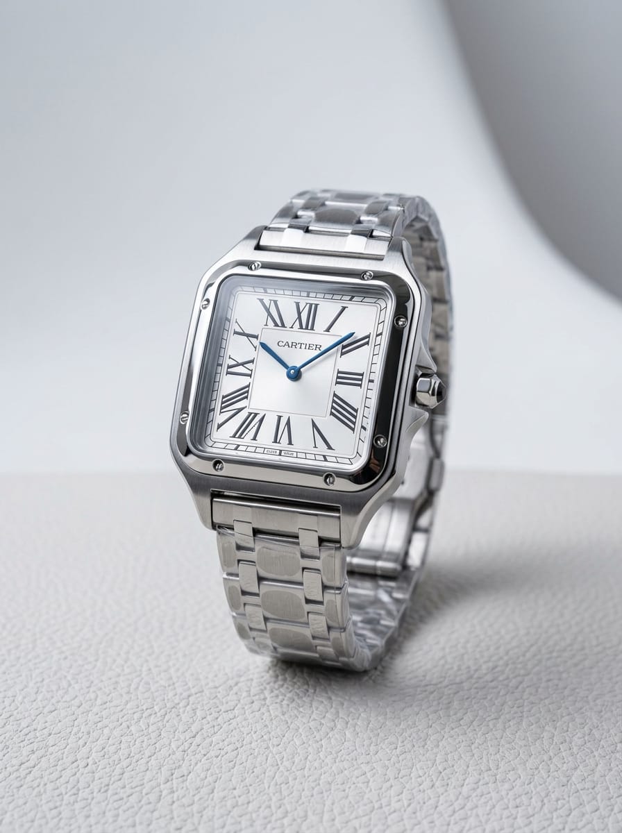 Cartier Santos Style – Silver-Tone Roman Numeral Watch