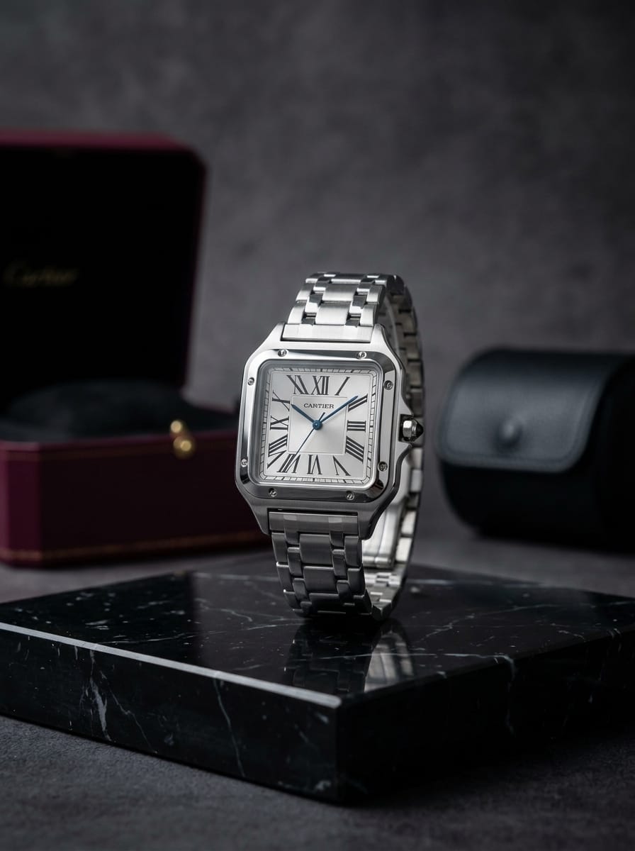 Cartier Santos Style – Silver-Tone Roman Numeral Watch