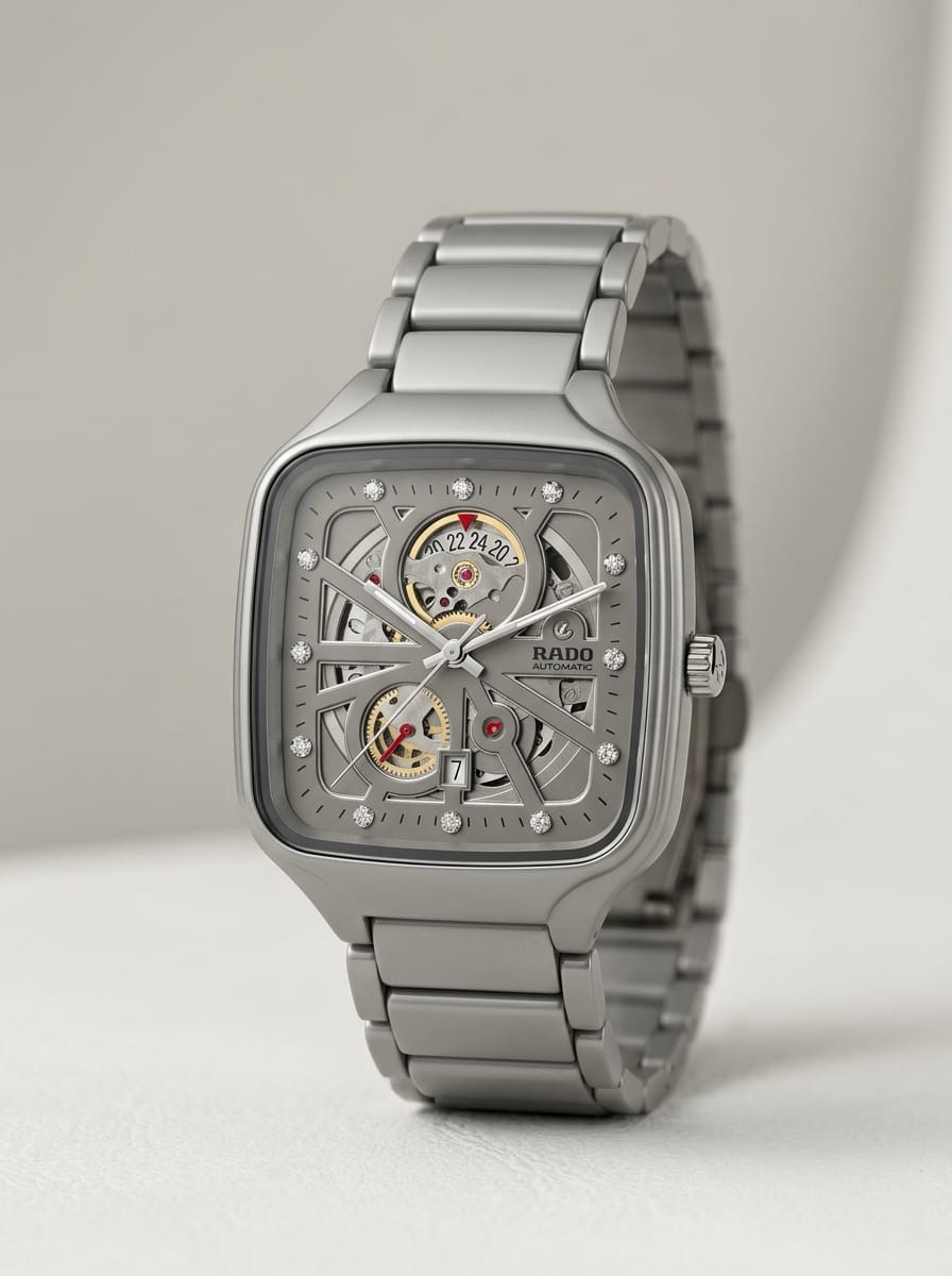 True Square Open Heart Style – Silver Skeleton Watch