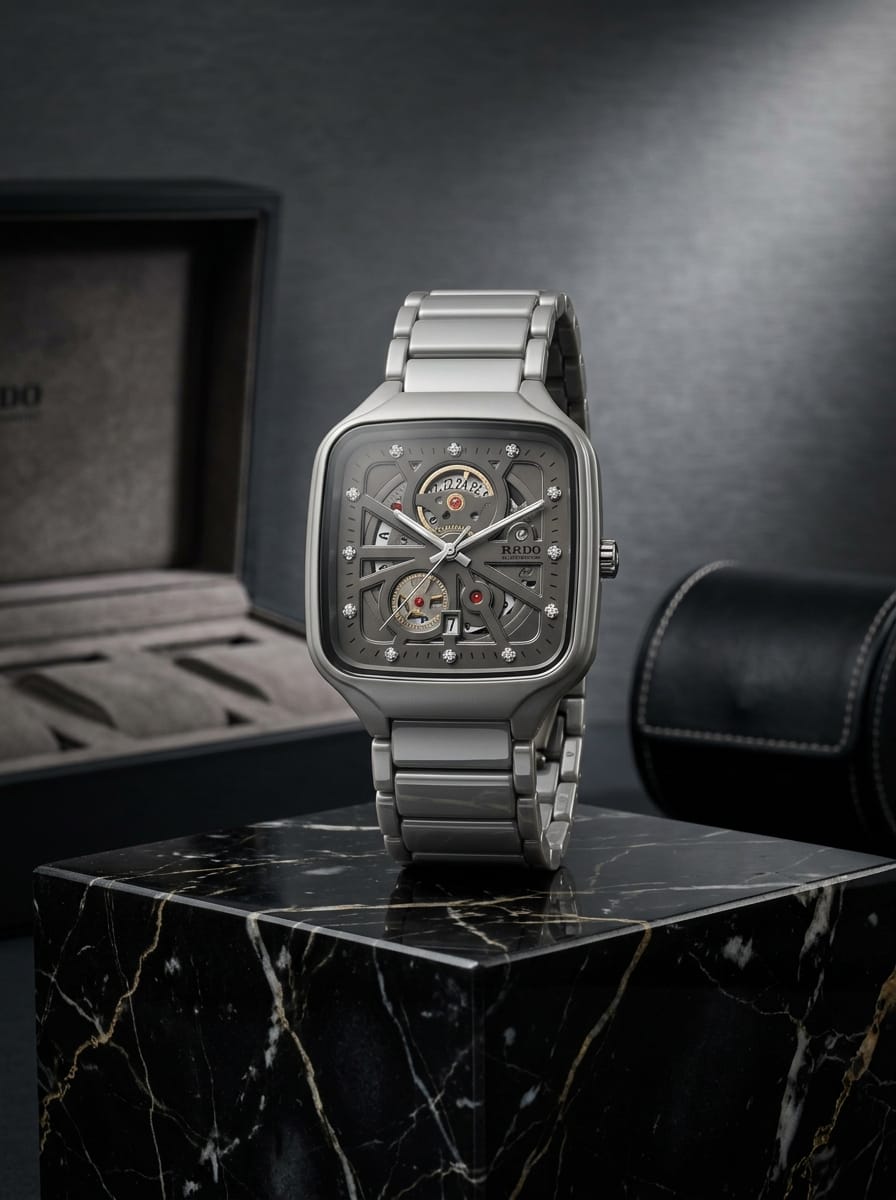 True Square Open Heart Style – Silver Skeleton Watch