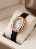 COSMO Women's Rose Gold Oval Watch – Mother of Pearl Dial &amp; Black Strap