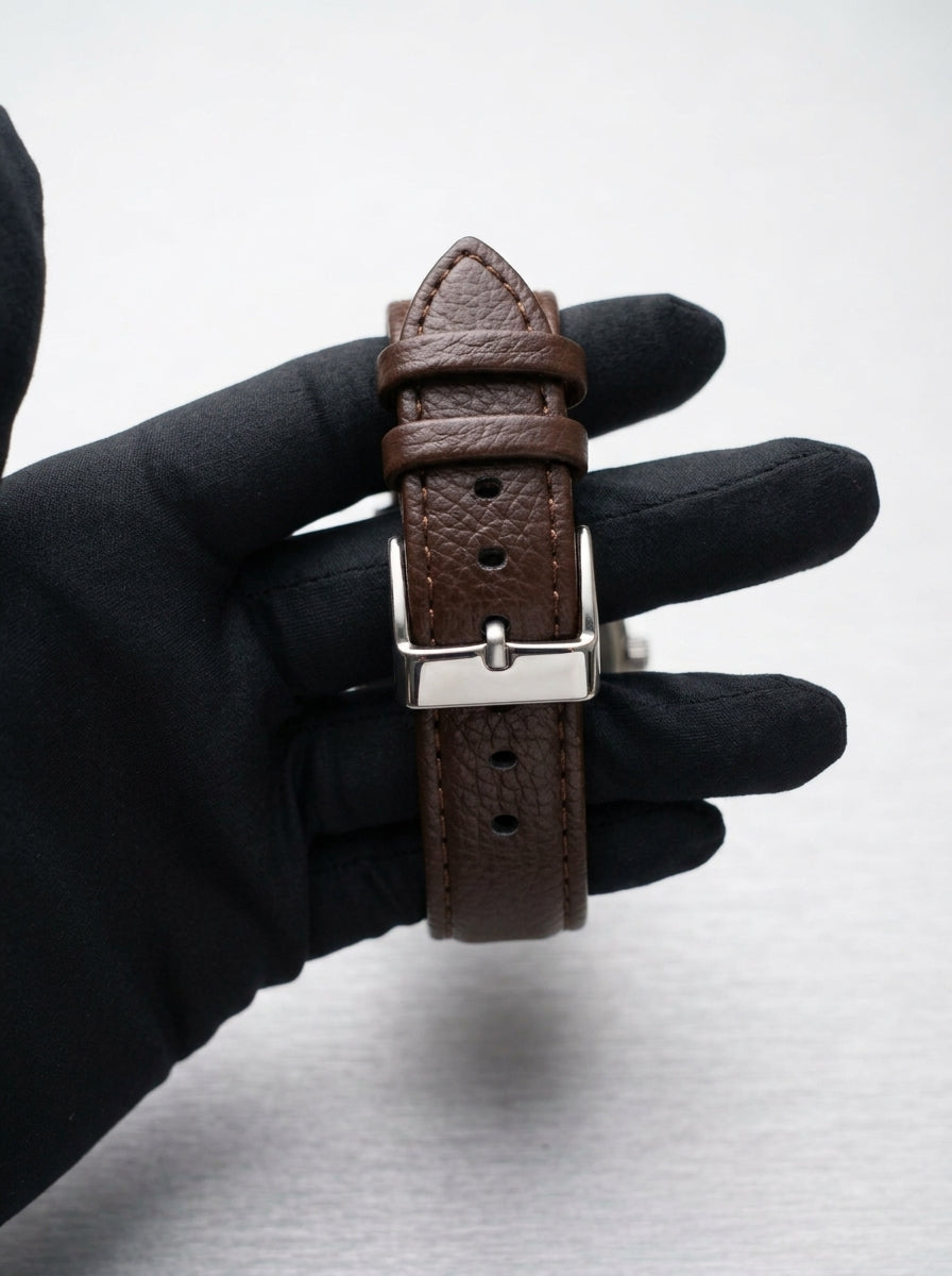 Tank Style Silver-Tone Brown Leather Watch – Roman Numeral Dial