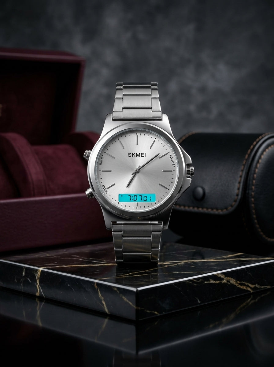 SKMEI 2049 – Silver White Analog-Digital Watch